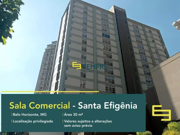 Sala comercial à venda no Santa Efigênia - Edifício Nádia Bedran. O estabelecimento comercial conta com área de 30 m².