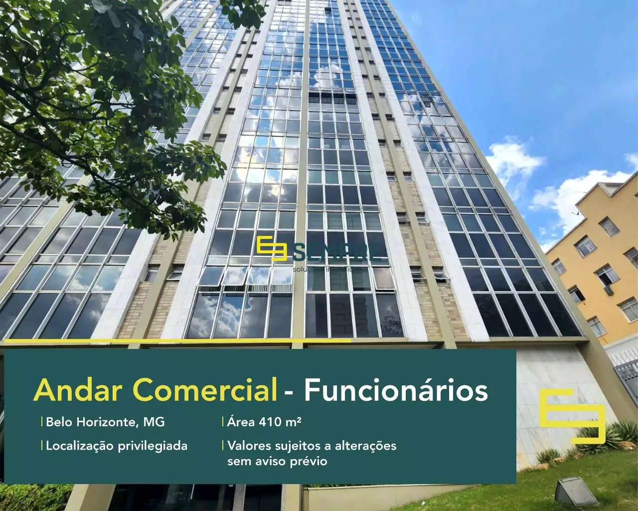 Andar corrido para vender no Funcionários em Belo Horizonte - Edifício Work Center. O estabelecimento comercial conta com área de 410 m².