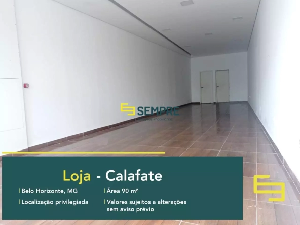 Loja à venda no Calafate em Belo Horizonte, em excelente localização. O estabelecimento comercial conta com área de 90 m².