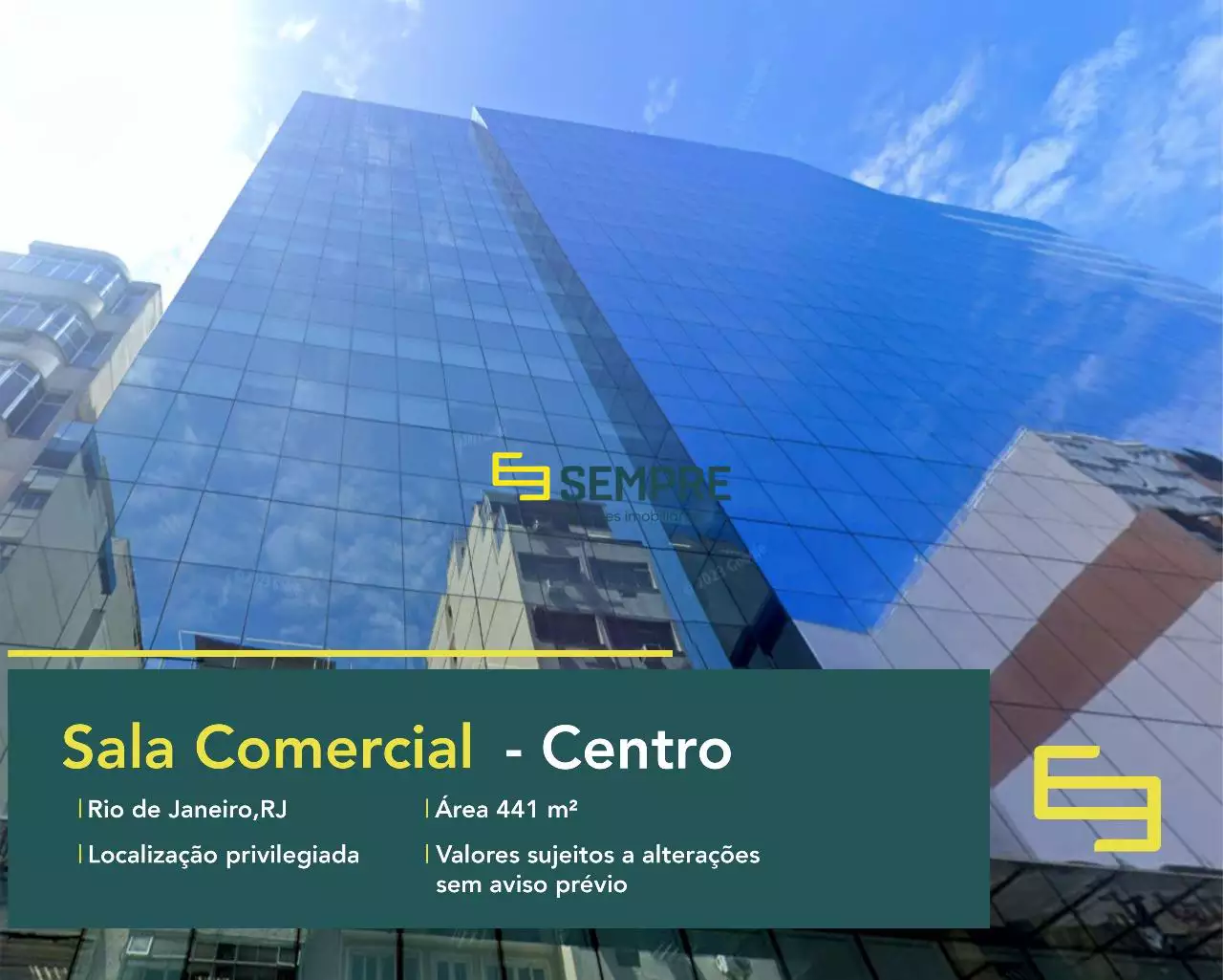 Sala comercial no Rio de Janeiro para locação - Centro. O estabelecimento comercial conta com área de 441,44 m².