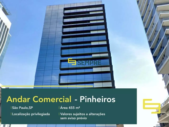 Andar comercial no Pinheiros para locação em São Paulo, em excelente localização. O ponto comercial conta com área de 455,66 m².