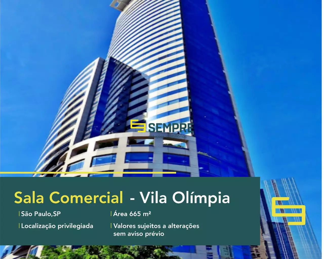 Sala comercial para alugar no Vila Olímpia em São Paulo, em excelente localização. O ponto comercial conta com área de 665,20 m².