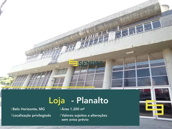 Loja à venda no Planalto em Belo Horizonte, em excelente localização. O ponto comercial conta com área de 1.200 m².