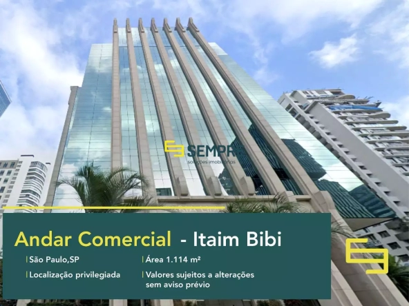 Andar corporativo para alugar no Faria Lima em São Paulo, em excelente localização. O ponto comercial conta com área de 1.114,94 m².