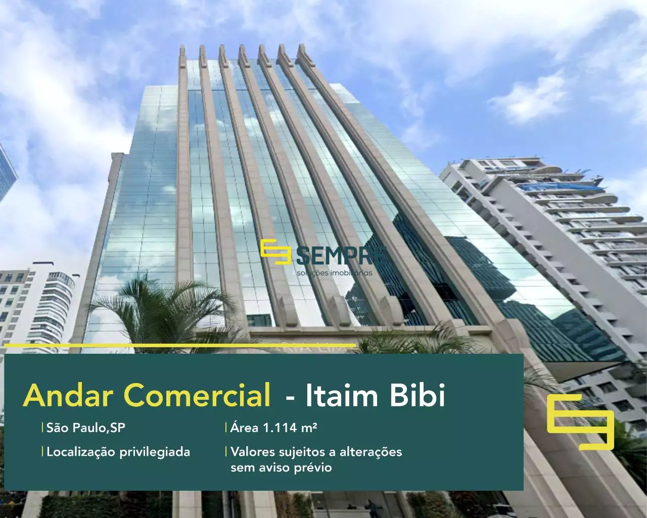 Andar corporativo para alugar no Faria Lima em São Paulo, em excelente localização. O ponto comercial conta com área de 1.114,94 m².