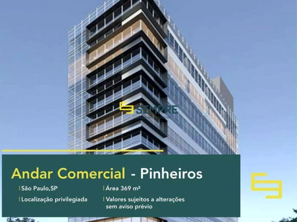 Andar corrido no Pinheiros para locação em São Paulo, em excelente localização. O ponto comercial conta com área de 369,64 m².