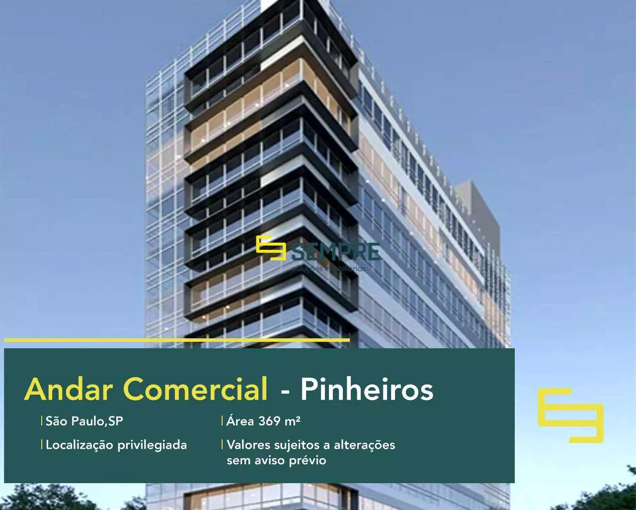 Andar corrido no Pinheiros para locação em São Paulo, em excelente localização. O ponto comercial conta com área de 369,64 m².