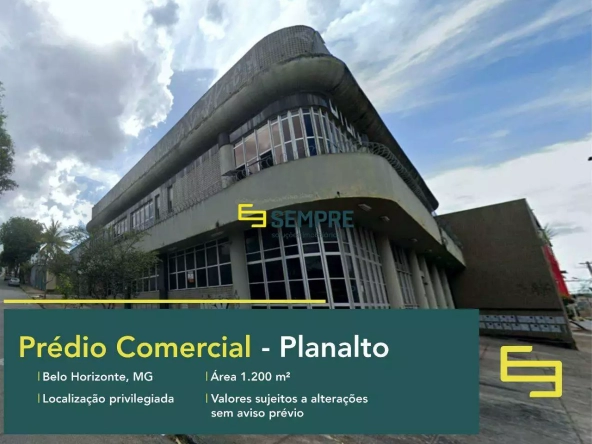 Prédio comercial para locação no Planalto em Belo Horizonte, em excelente localização. O ponto comercial conta com área de 1.200 m².