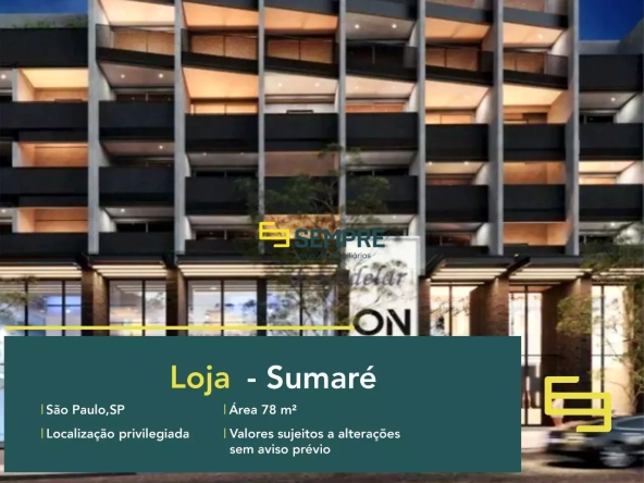 Loja à venda no On Vila Madalena em São Paulo, em excelente localização. O estabelecimento comercial conta com área de 78,84 m².