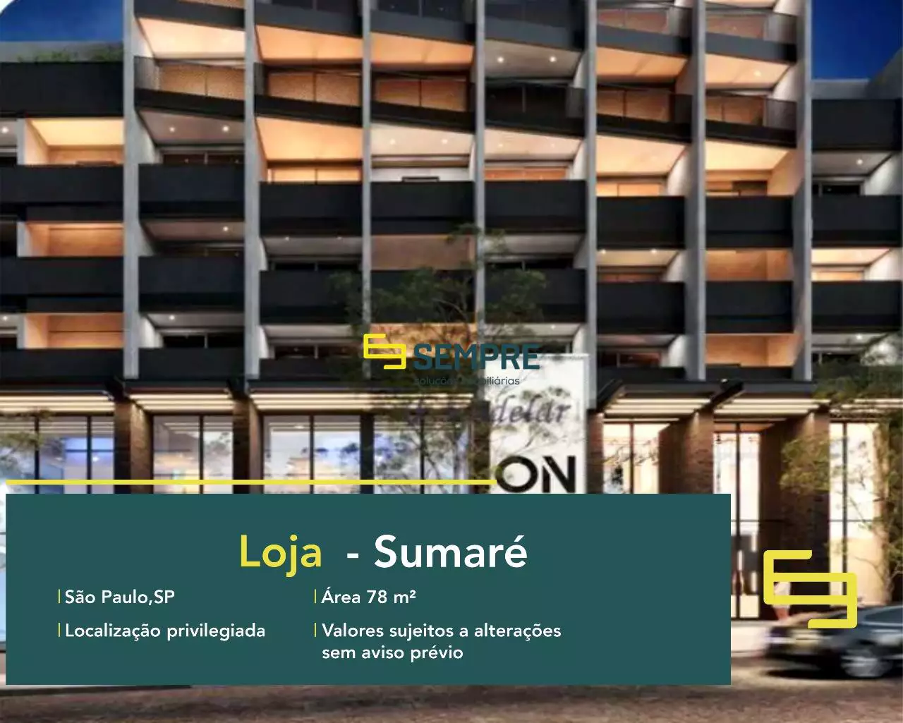 Loja à venda no On Vila Madalena em São Paulo, em excelente localização. O estabelecimento comercial conta com área de 78,84 m².