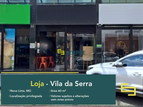 Loja à venda no Vila da Serra em Nova Lima- Belo Horizonte, em excelente localização. O ponto comercial conta com área de 60,63 m².