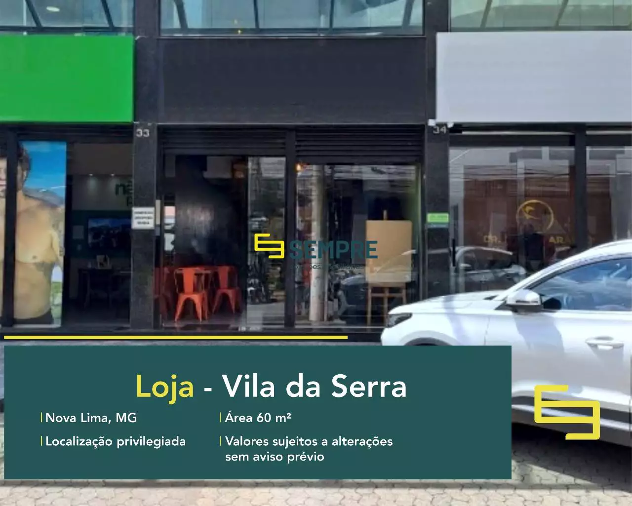 Loja à venda no Vila da Serra em Nova Lima- Belo Horizonte, em excelente localização. O ponto comercial conta com área de 60,63 m².