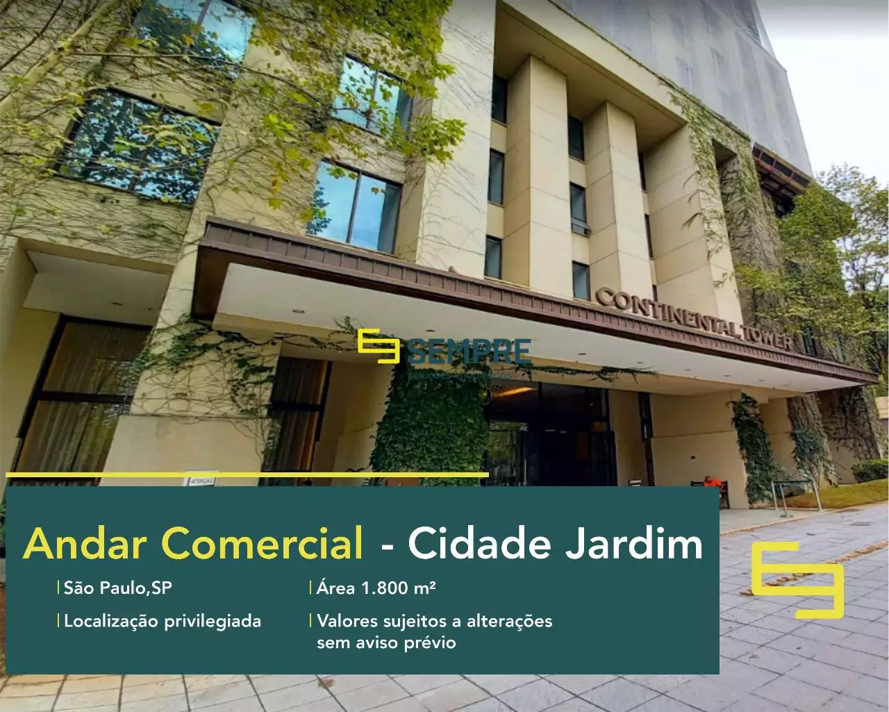 Andar comercial na Cidade Jardim para alugar em São Paulo, em excelente localização. O estabelecimento comercial conta com área de 1.800 m².