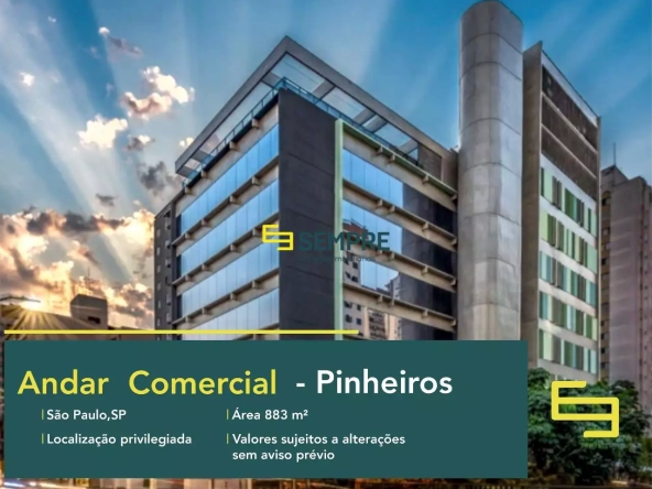 Andar corporativo no Agave Boutique Offices - Pinheiros São Paulo, em excelente localização. O ponto comercial conta com área de 883 m².