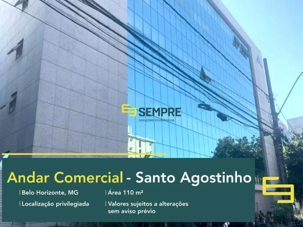 Sala comercial duplex para alugar no Santo Agostinho em BH, em excelente localização. O estabelecimento comercial conta com área de 110 m².