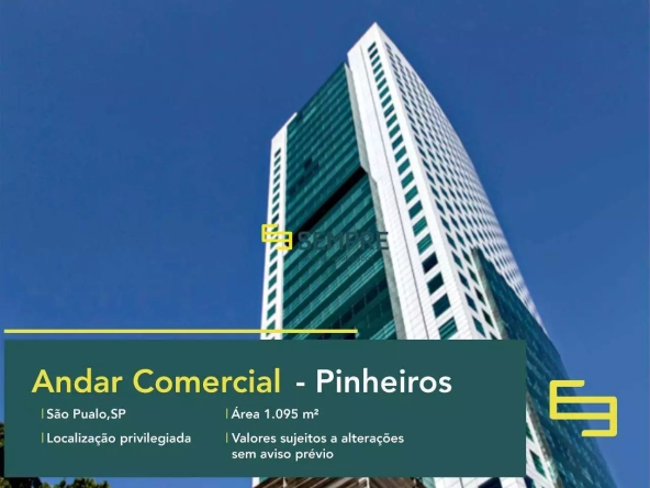 Andar corporativo no Eldorado Business Tower para alugar em SP, em excelente localização. O ponto comercial conta com área de 1095 m².