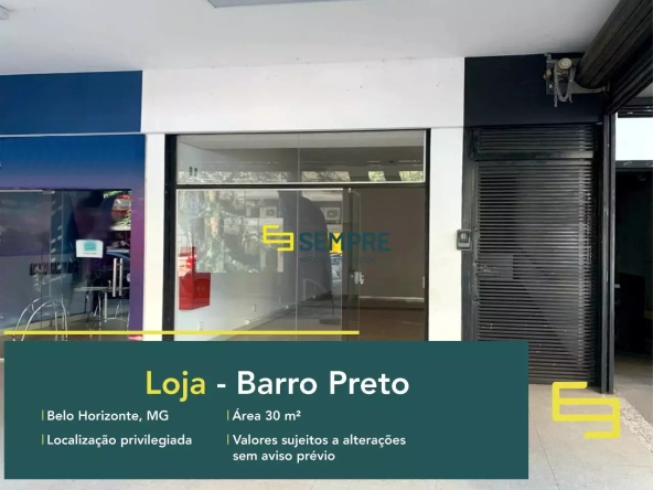 Loja próxima ao Fórum para alugar no Barro Preto em BH, em excelente localização. O estabelecimento comercial conta com área de 30 m².