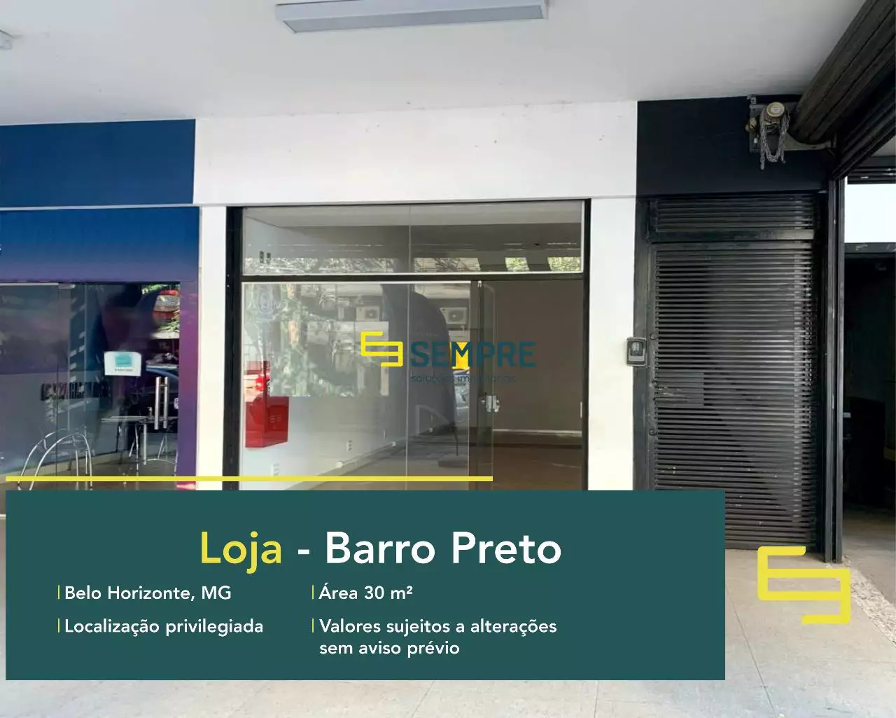 Loja próxima ao Fórum para alugar no Barro Preto em BH, em excelente localização. O estabelecimento comercial conta com área de 30 m².