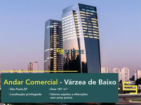 Andar comercial no edifício Torre Alpha para alugar em São Paulo, em excelente localização. O ponto comercial conta com área de 187 m².