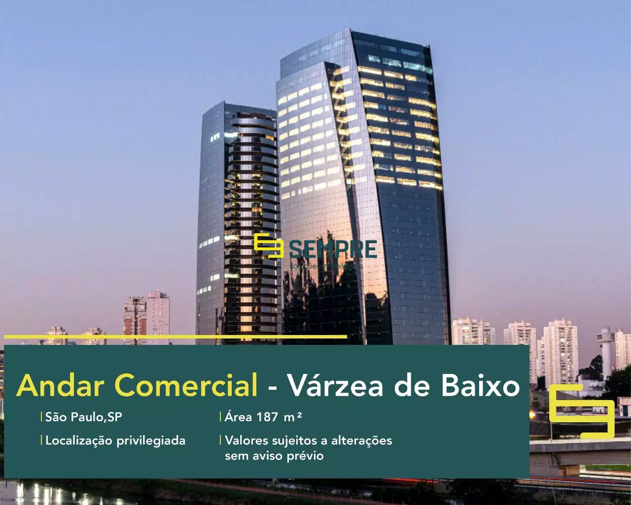 Andar comercial no edifício Torre Alpha para alugar em São Paulo, em excelente localização. O ponto comercial conta com área de 187 m².