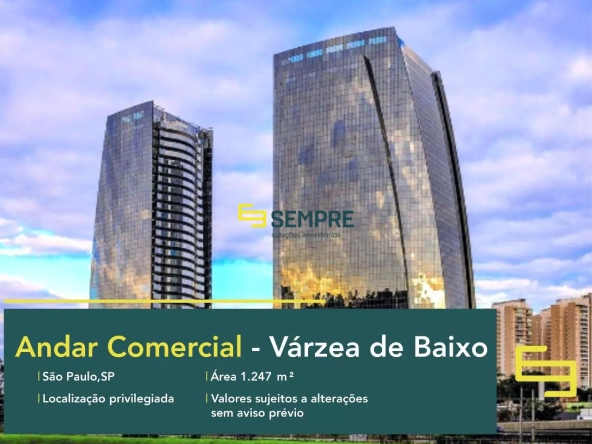 Andar comercial na Torre Alpha para locação em São Paulo, em excelente localização. O ponto comercial conta com área de 1.247 m².