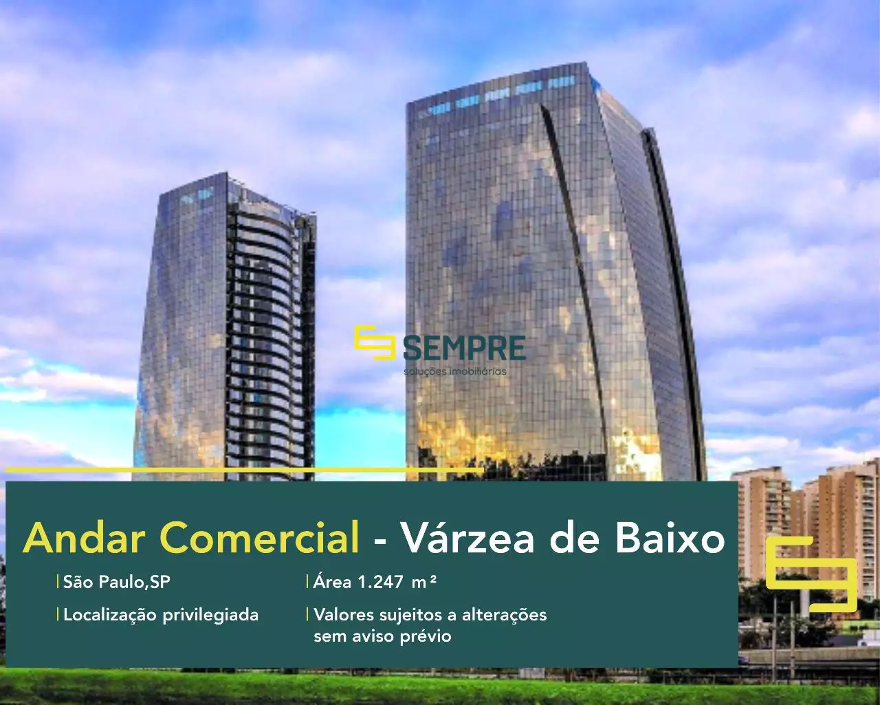 Andar comercial na Torre Alpha para locação em São Paulo, em excelente localização. O ponto comercial conta com área de 1.247 m².