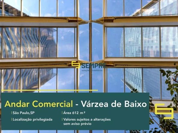 Andar corporativo no edifício Torre Alpha para alugar em São Paulo, em excelente localização. O ponto comercial conta com área de 612 m².