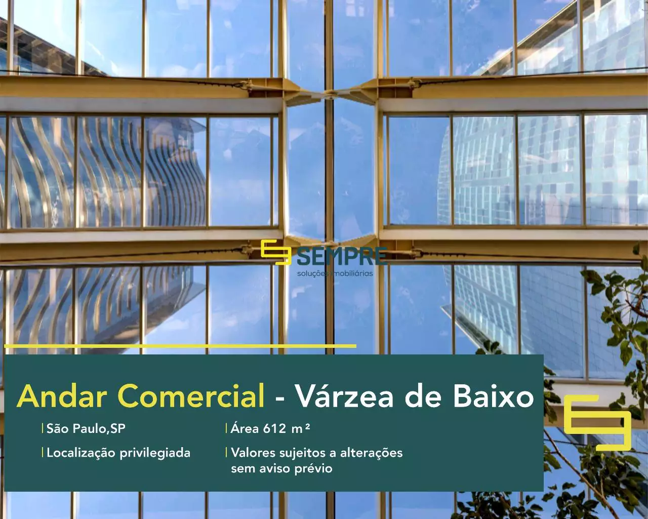 Andar corporativo no edifício Torre Alpha para alugar em São Paulo, em excelente localização. O ponto comercial conta com área de 612 m².