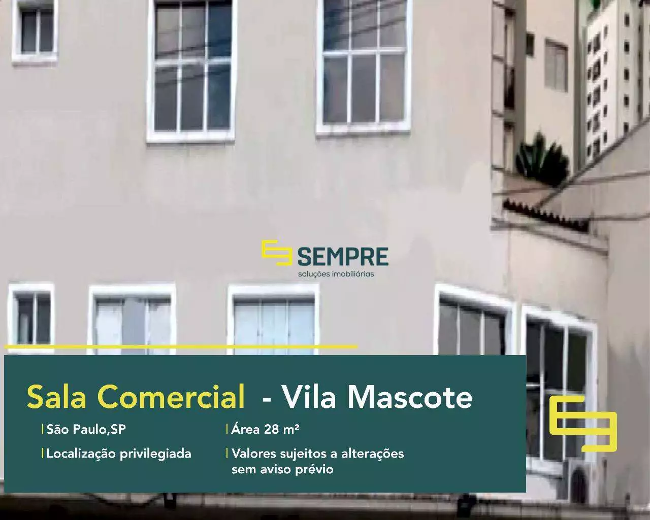 Sala comercial na Vila Mascote para locação em São Paulo. O estabelecimento comercial conta com área de 28 m².