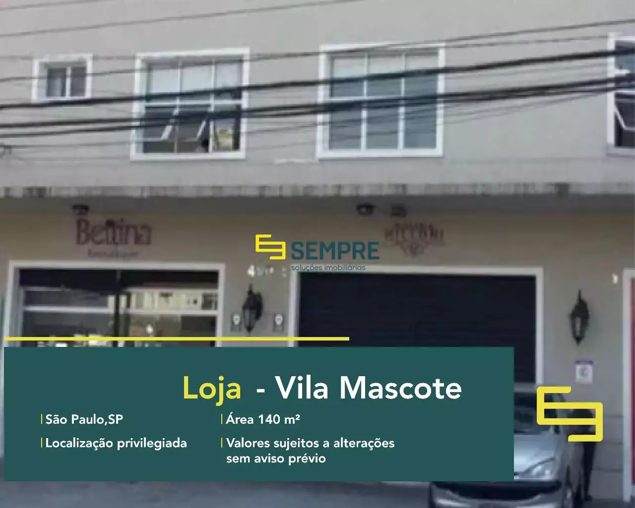 Loja no Vila Mascote para alugar em São Paulo, excelente localização. O estabelecimento comercial conta com área de 140 m².