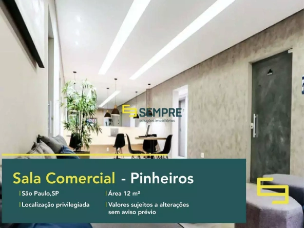 Sala comercial no Pinheiros para locação em São Paulo. O estabelecimento comercial conta com área de 12 m².