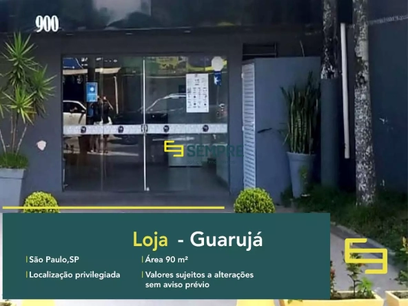 Loja para alugar no Guarujá em São Paulo com vaga em excelente localização. O estabelecimento comercial conta com área de 90 m².