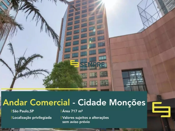 Andar corporativo na Torre Nações Unidas para alugar em SP - Em excelente localização. O ponto comercial conta com área de 717 m².