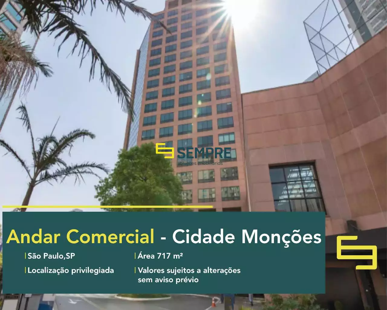 Andar corporativo na Torre Nações Unidas para alugar em SP - Em excelente localização. O ponto comercial conta com área de 717 m².