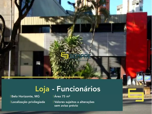 Loja no Funcionários para alugar em Belo Horizonte, excelente localização. O estabelecimento comercial conta com área de 75 m².