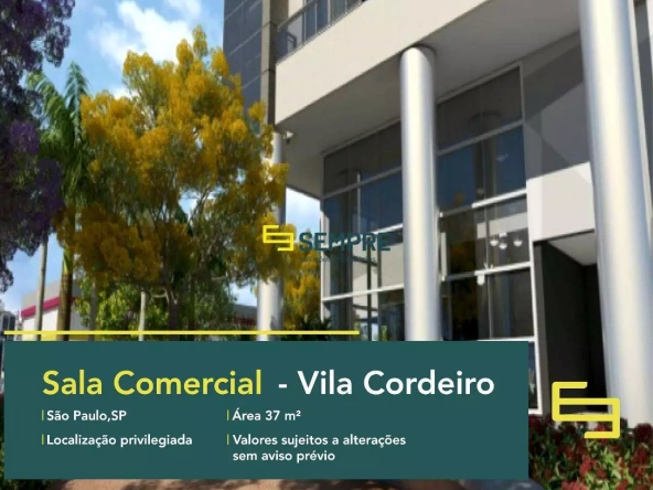 Sala comercial no Vila Cordeiro para alugar em São Paulo, em excelente localização. O ponto comercial conta com área de 37 m².