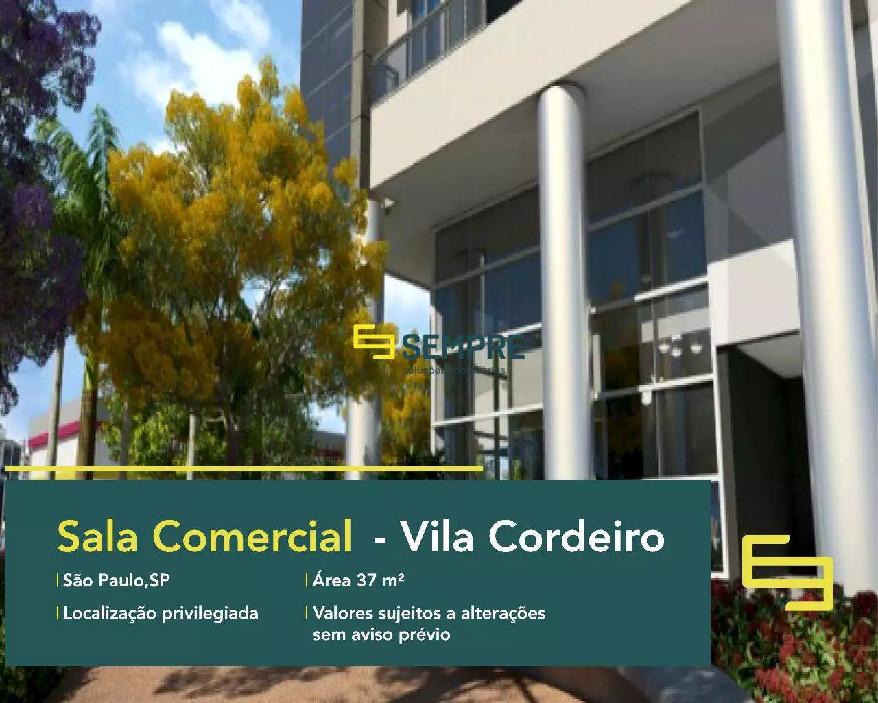 Sala comercial no Vila Cordeiro para alugar em São Paulo, em excelente localização. O ponto comercial conta com área de 37 m².