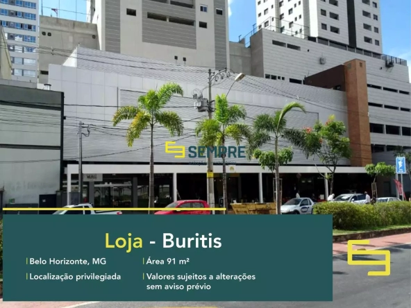 Loja no bairro Buritis para locação em Belo Horizonte, excelente localização. O estabelecimento comercial conta com área de 91,5 m².