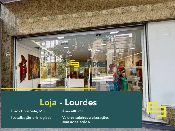 Loja no Lourdes para locação próximo ao Super nosso em BH, excelente localização. O estabelecimento comercial conta com área de 680 m².