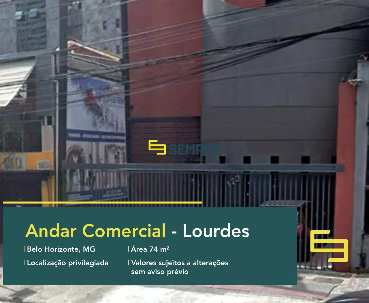 Andar comercial no Lourdes para locação em Belo Horizonte, em excelente localização. O ponto comercial conta com área de 74 m².