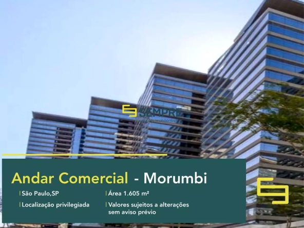 Andar comercial no Parque da Cidade para alugar - Torre Sucupira em São Paulo. O estabelecimento comercial conta com área de 1.605,18 m².