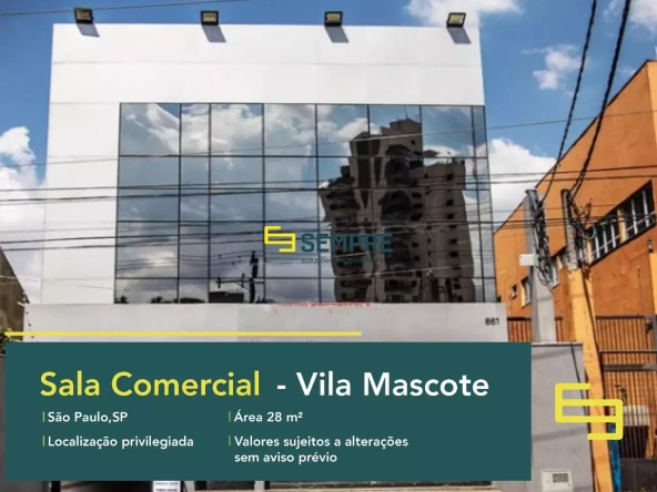 Sala comercial no Edifício Mascote Business para alugar em SP. O estabelecimento comercial conta com área de 28 m².