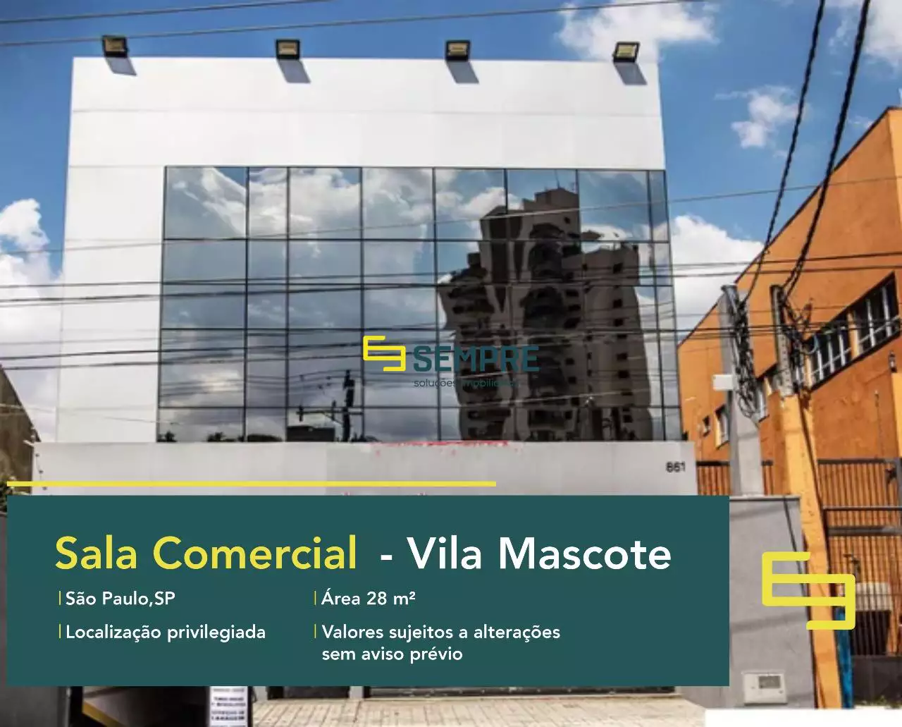 Sala comercial no Edifício Mascote Business para alugar em SP. O estabelecimento comercial conta com área de 28 m².