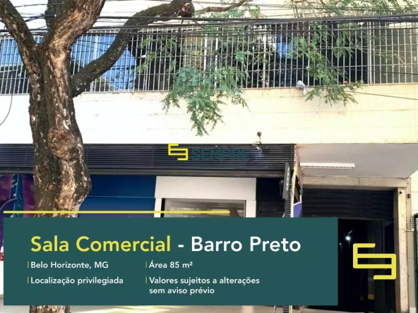 Sala comercial no bairro Barro Preto em Belo Horizonte, em excelente localização. O estabelecimento comercial conta com área de 85 m².