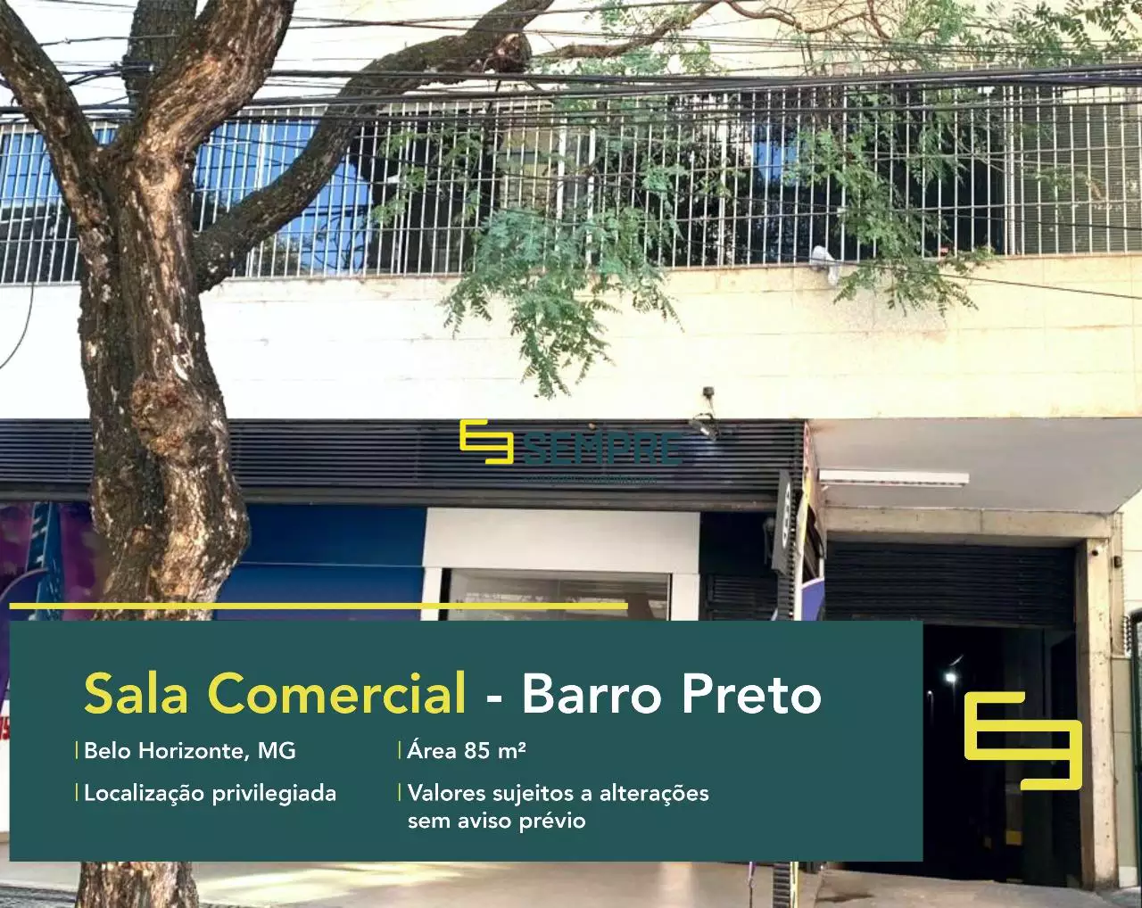 Sala comercial no bairro Barro Preto em Belo Horizonte, em excelente localização. O estabelecimento comercial conta com área de 85 m².