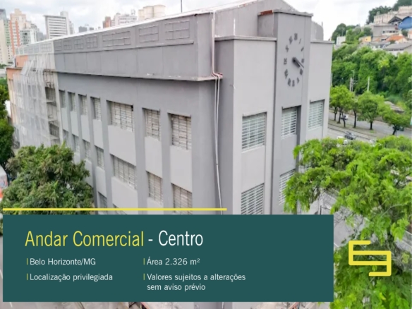 Andar Comercial para Alugar no Centro com ar-condicionado central, vagas de garagem, geradores e localização estratégica em Belo Horizonte.