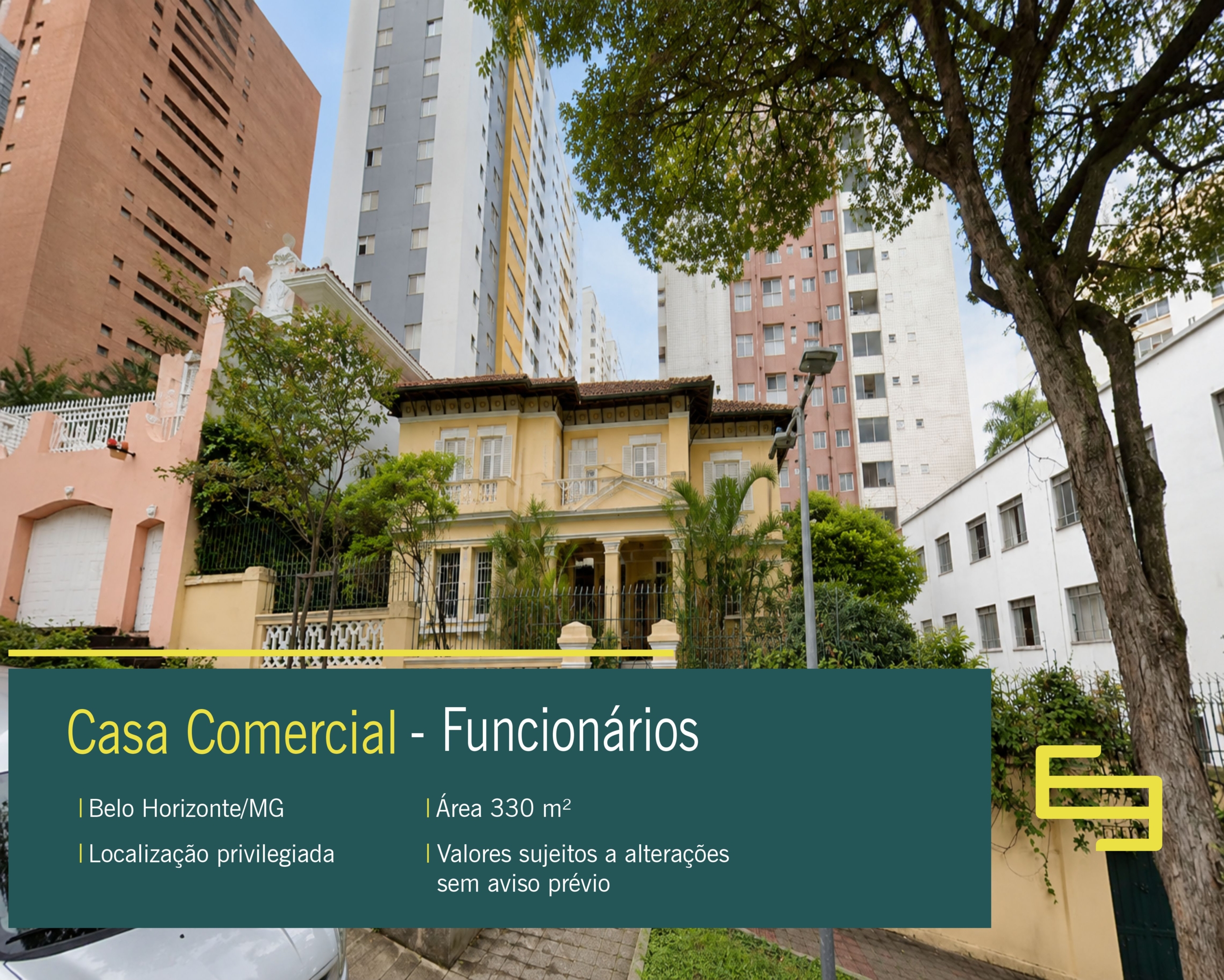 Casa comercial para alugar no Funcionários com 330 m², 6 salas, área externa, garagem e excelente localização em Belo Horizonte.