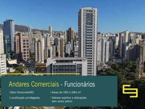 Andares comerciais à venda no Funcionários, em Belo Horizonte. Infraestrutura moderna, 11 vagas por andar, segurança, localização estratégica.