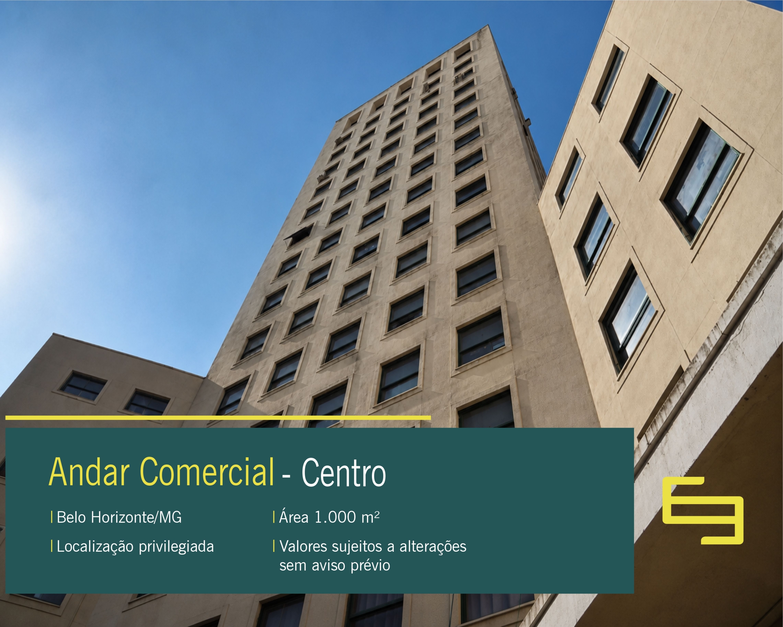 Andar comercial para alugar no Centro com área de 1.000m², em uma das melhores localizações do Bairro, próximo ao Parque Municipal.